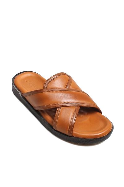 Ayakkabıhane Genuine Leather Inside and Outside Tan Men's Classic Slippers Ah0701813113 65 3 2