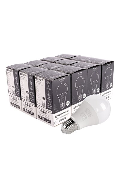 Marketekno 9w Led Ampul 6500k Beyaz Işık A60 E27 12'li Paket Ampul