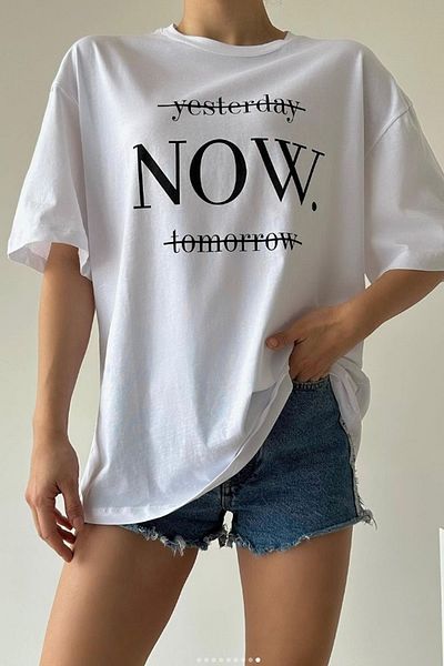 MODAGEN Γυναικείο T-shirt White Oversize 100% Cotton Yesterday Printed