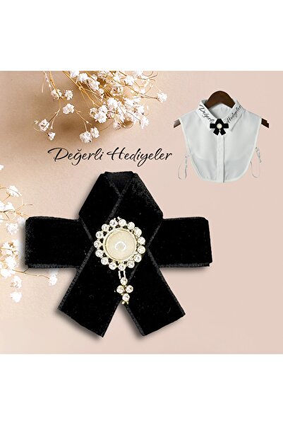 GÜLSEMALİ Marlyn Broş Siyah Yaka Süsü Yaka Kurdelesi Aksesuar