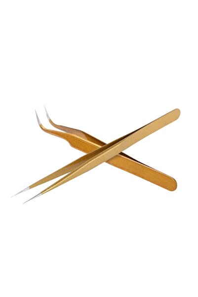 SİNKA Profesyonel Ipek Kirpik Ve Epilasyon Cımbızı 2'li Set Düz Ve Kavisli Gold