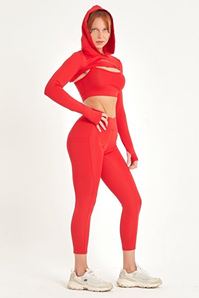 YEXECH Leggings sport Pushup pentru damă cu buzunare – roșu – Leggings Rise