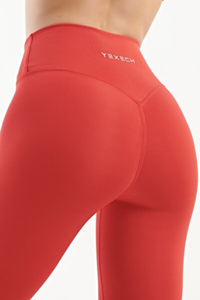 YEXECH Red High Waist Stretch Sports Leggings - Push Up Connection Series