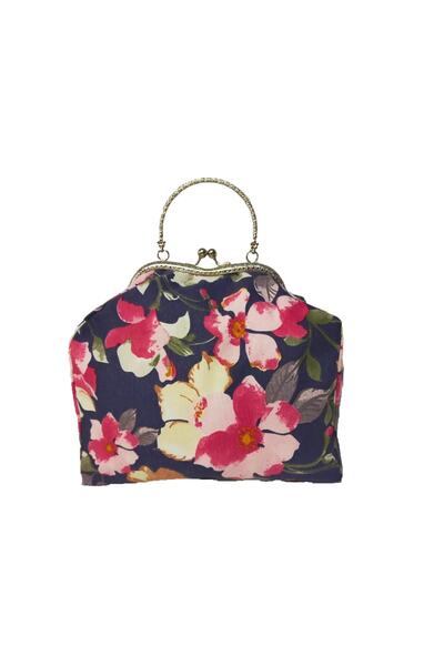 Angels' Collection Metal Klipsli El Yapımı Vintage El Çantası -mor