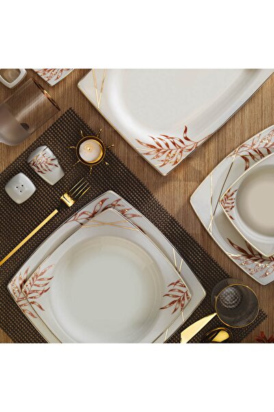 Kütahya Porselen Bone Mare 62 Parça Yemek Takımı Dkr 122622/bordo