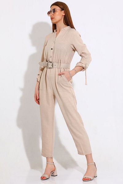 GÜLSELİ Beige Women's Belted Jumpsuit