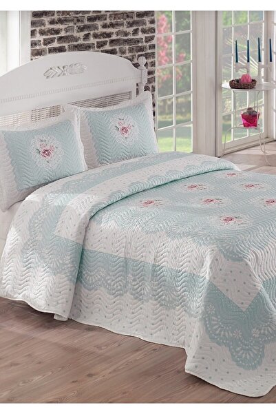 Örtüm Clara Mavi Çift Kişilik Kapitone Yatak Örtüsü