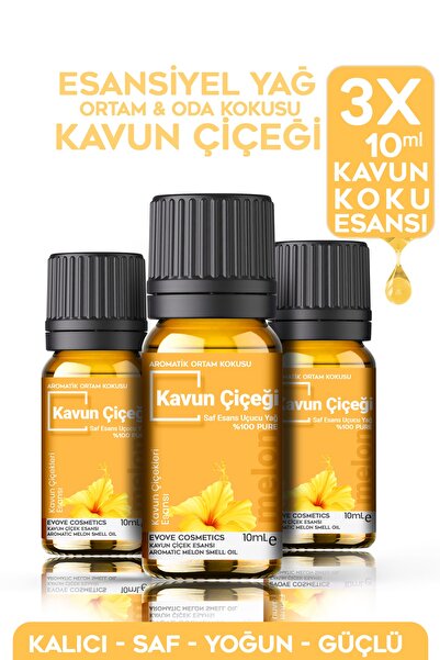 Evove Cosmetics Esansiyel Yağ Kavun Çiçeği Oda Kokusu 3 Adet 10 ml Set Aromat...