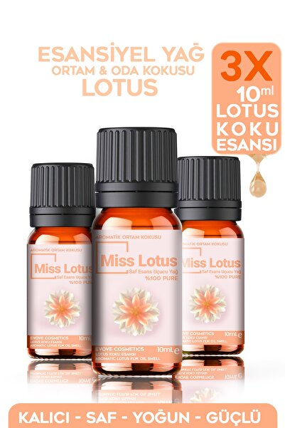 Evove Cosmetics Esansiyel Yağ Lotus Çiçeği Oda Kokusu 3 Adet 10ml Set Aromati...