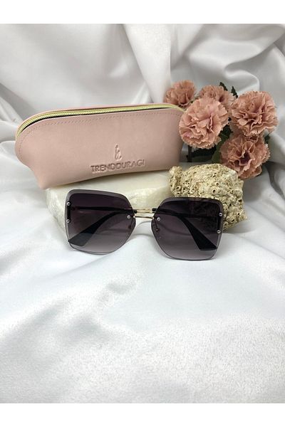 Di Caprio Siena Rectangular Gold Detailed Light Black Women's Sunglasses