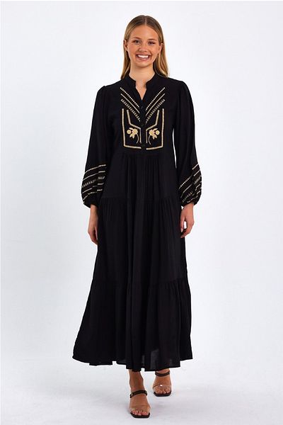 AYASOFYA OTANTIK Rochie etnică autentică cu broderie neagră pentru femei