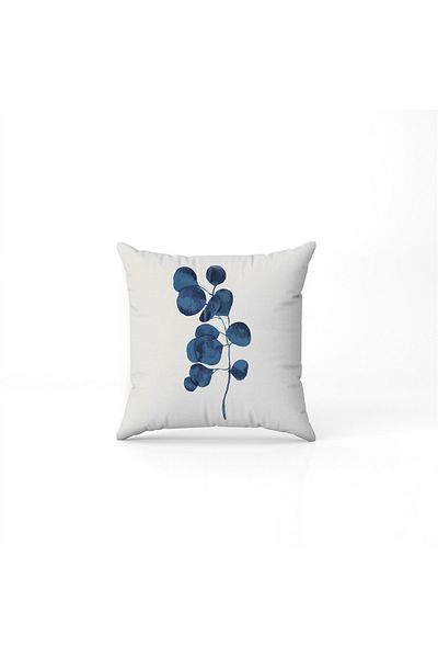 NT Handmade Μπλε μοτίβο φύλλων σε κρεμ δάπεδο τυπωμένο 42x42cm Βαμβακερή υφασμένη μαξιλαροθήκη μαξιλαριού