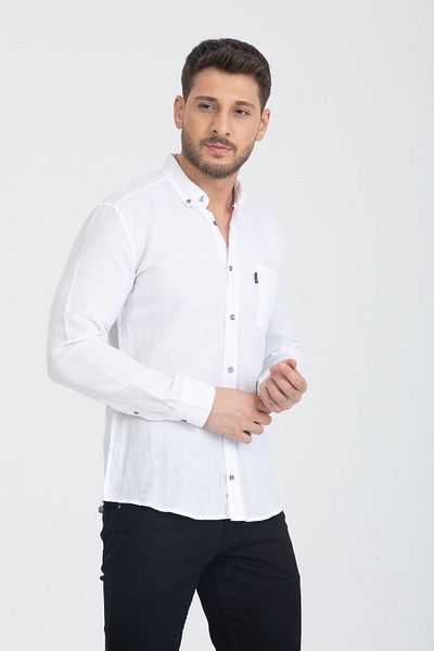 Redline Men's Linen Basic Shirt White Slim Fit