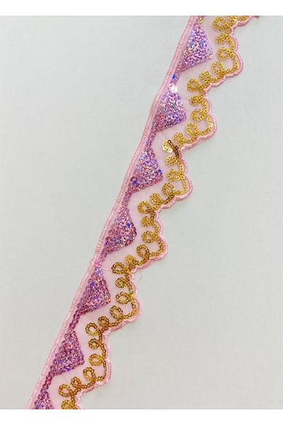 Öztürk Οργάντζα Γκουπέρ με πούλιες 5cm X 1μέτρο. Ροζ.