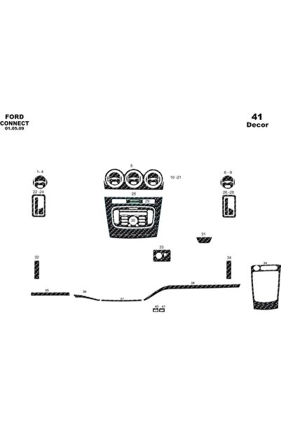 meriç cockpit design ميريتش ®   فورد كونكت تراك أمامي مطلي أسود لامع 41 قطعة ...