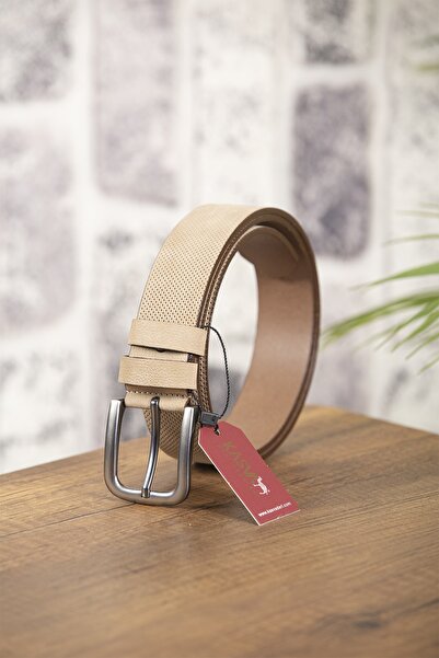 KASVA DERİ حزام جلد نوبوك أصلي بيج 4 سم