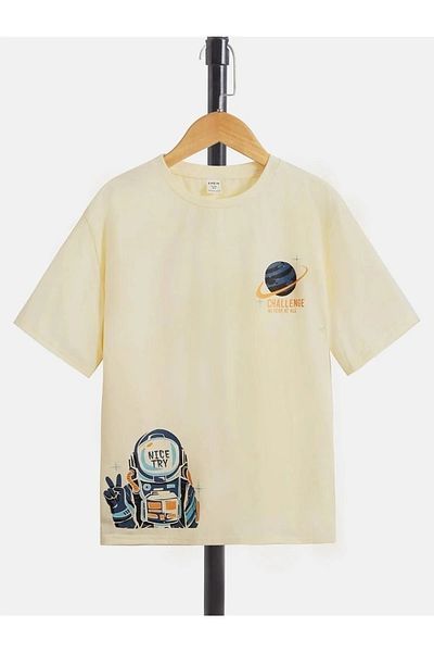 Machetta Πρόκληση Plus Size T-shirt Nice Try Astronaut Printed Oversize Crew Neck