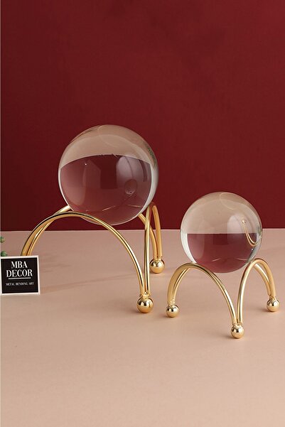 mba decor metal bending art 2'li ( Ikili ) Gold Kristal Içi Dolu Cam Küre Pas...