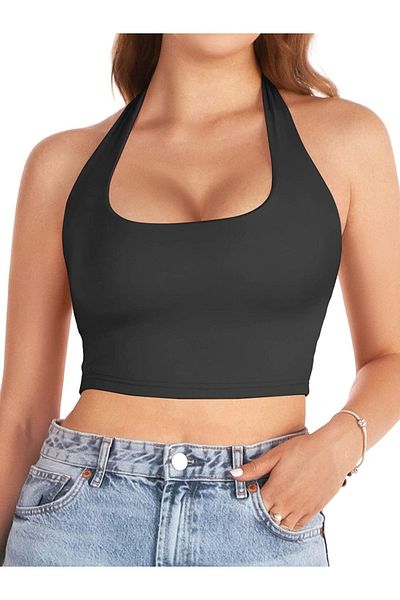 Liona Women's Square Neck Black Color Crop Top Blouse