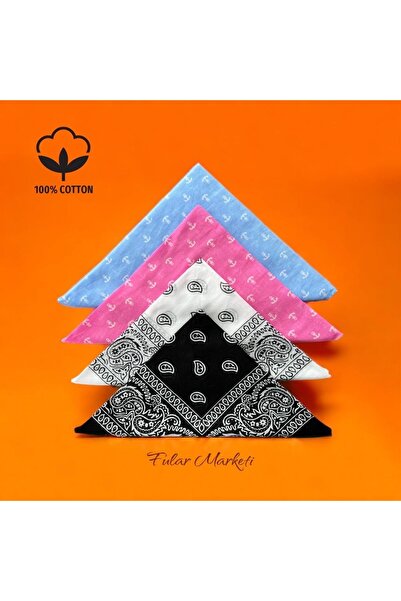 Fular Marketi Bandana unisex 4 bucăți 2capa 2etnic cu model 100% bumbac alb, ...