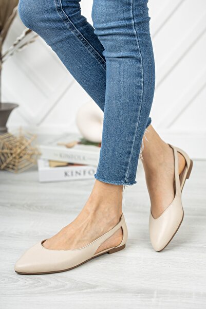 Deripabuc Balerini din piele naturală bej pentru femei Dp58-5052