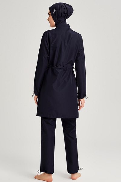 Haşema Navy Blue Woven 5 Piece Hijab Swimsuit Set