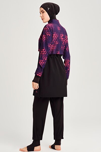 Haşema Esila Siyah Fuşya Jileli Tam Tesettür Mayo Üstü