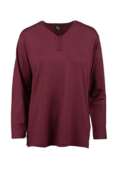 Trikolay بلوزة قطنية ممشطة كبيرة الحجم برقبة على شكل حرف V و3 أزرار