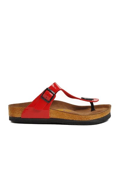 Bulldozer 774141 Red Patent Leather Flip Flops Women's Cork Slippers