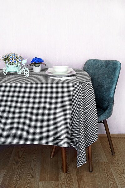 Soft Kare 160x170 Cm Siyah Küçük Kare Desen Pötikareli Masa Örtüsü, Sofra Bezi, Piknik Örtüsü