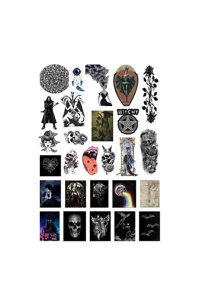Ororabutik Σετ με 27 αυτοκόλλητα Gothic Witcher Grunge Fairygrunge - Σετ αυτοκόλλητων Scrapbook Bullet Journal