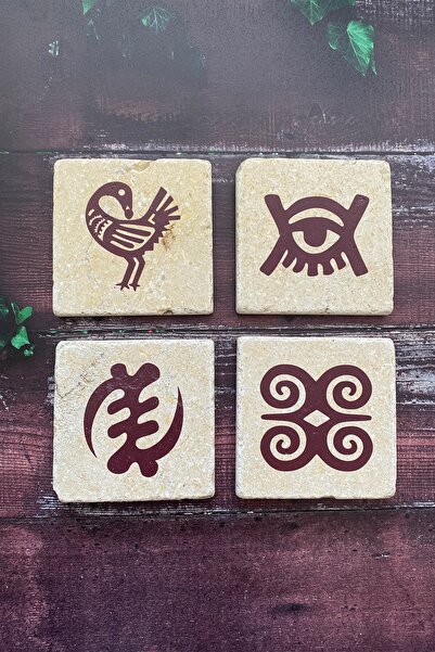 Baumatelier مجموعة قواعد أكواب من الحجر الطبيعي من Adinkra Sembolleri مكونة م...