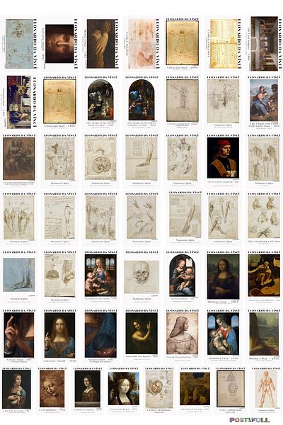 Postifull Σετ κολάζ Leonardo Da Vinci με καλλιτεχνικές κάρτες αφίσας, δώρο ταινίας - 50 τεμάχια 10*15cm