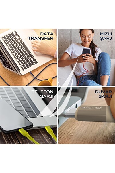 Nautica C20 Type-c To Usb-a 22.5w Hızlı Şarj Ve Data Kablosu 2.1m Kırmızı