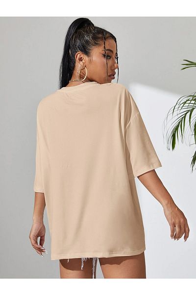 ALİKA Μπλουζάκι Unisex Leopard Mama με στάμπα μπεζ Oversize Crew Neck