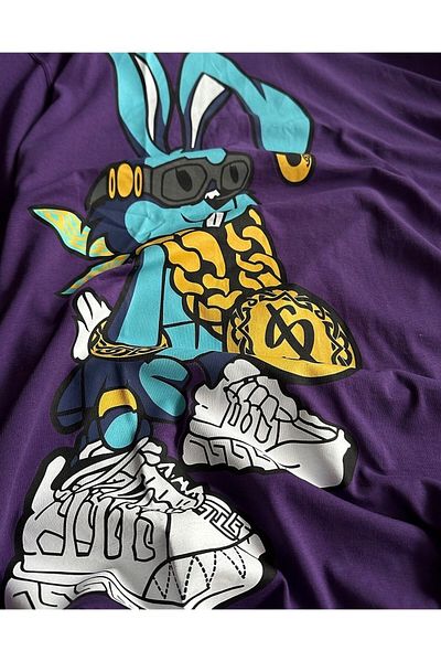 Machetta Μπλουζάκι Rich Bunny Printed Purple Color Cotton Oversize