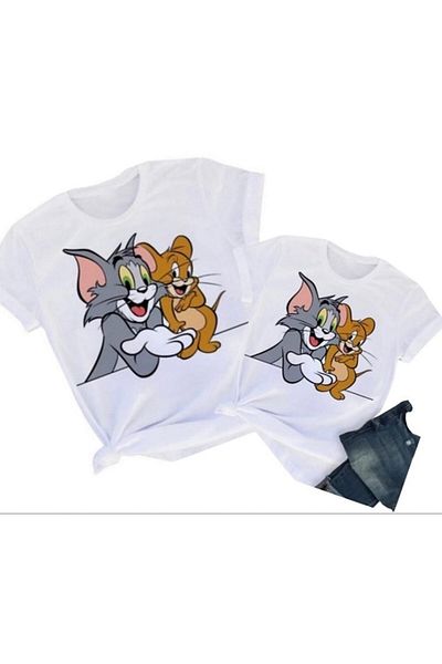Machetta Tricou pentru copii oversize din bumbac imprimat Tom & Jerry pentru copii (prețul este pentru fiecare bucată)