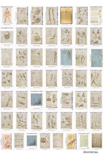 Postifull Σετ κολάζ Leonardo Da Vinci 50 τμχ - Καλλιτεχνικές κάρτες αφίσας και δώρο ταινίας 10*15cm