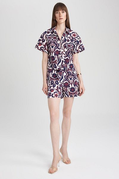 DeFacto Patterned Poplin Short Sleeve 100% Cotton Shirt A7082ax23hs