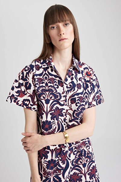 DeFacto Patterned Poplin Short Sleeve 100% Cotton Shirt A7082ax23hs