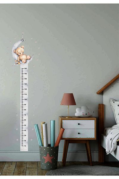 efekt reklam Sleepy Teddy Bear Height Meter Παιδικό Δωμάτιο Ταπετσαρία Αξεσουάρ Σετ αυτοκόλλητων διακοσμήσεων