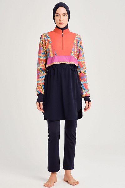 Haşema Σετ μαγιό με μοτίβο Navy Blue Gilet 5 τεμαχίων Anatolian Collection