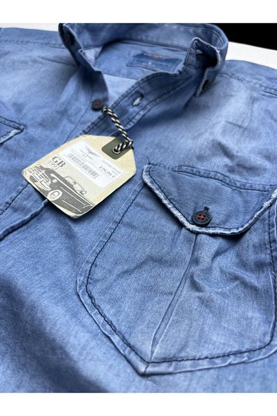 GULF BIRD Slim Fit Αναπνεύσιμο Λεπτό Αντιιδρωτικό Κοντομάνικο Τζιν πουκάμισο από καθαρό βαμβακερό ύφασμα