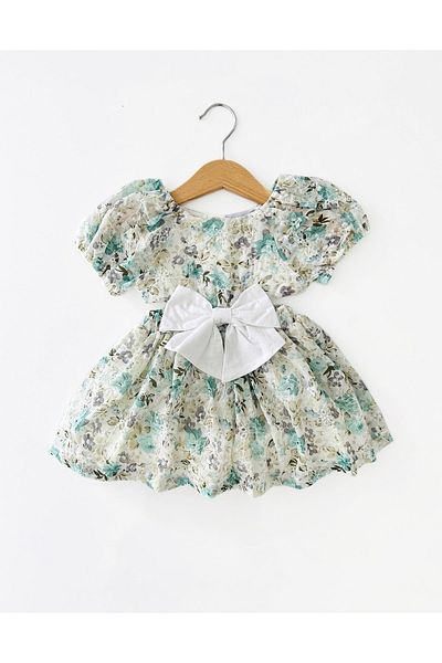 COLORED BABY Girl's Low-cut Waist Lined Floral Chiffon Dress