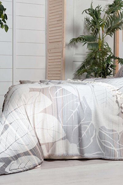 Sarev Miley Bej Çift Kişilik Pamuklu Yatak Örtüsü Seti