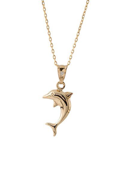 Cenova Jewelry 14 Ayar Altın Yunus Balığı Figürlü Kadın Kolye