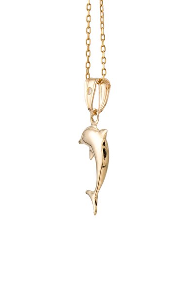 Cenova Jewelry 14 Ayar Altın Yunus Balığı Figürlü Kadın Kolye
