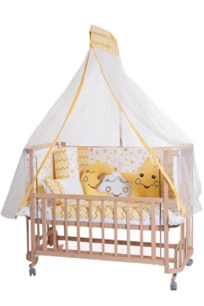 TURHAN BEBE Ahşap Beşik Anne Yanı Beşik Sallanır Beşik Organik 60x120 Yıldız ...