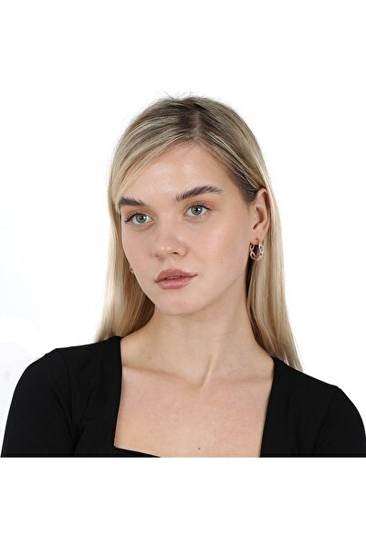 Tesbihane Beyaz Zirkon Taşlı Diamond Cut Tasarım Rose Renk 925 Ayar Gümüş Kadın Küpe