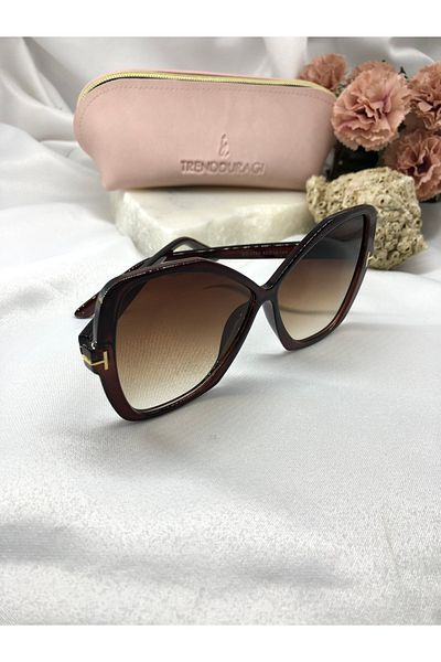 Di Caprio Pols Oval Brown Women's Sunglasses with Gold Detail